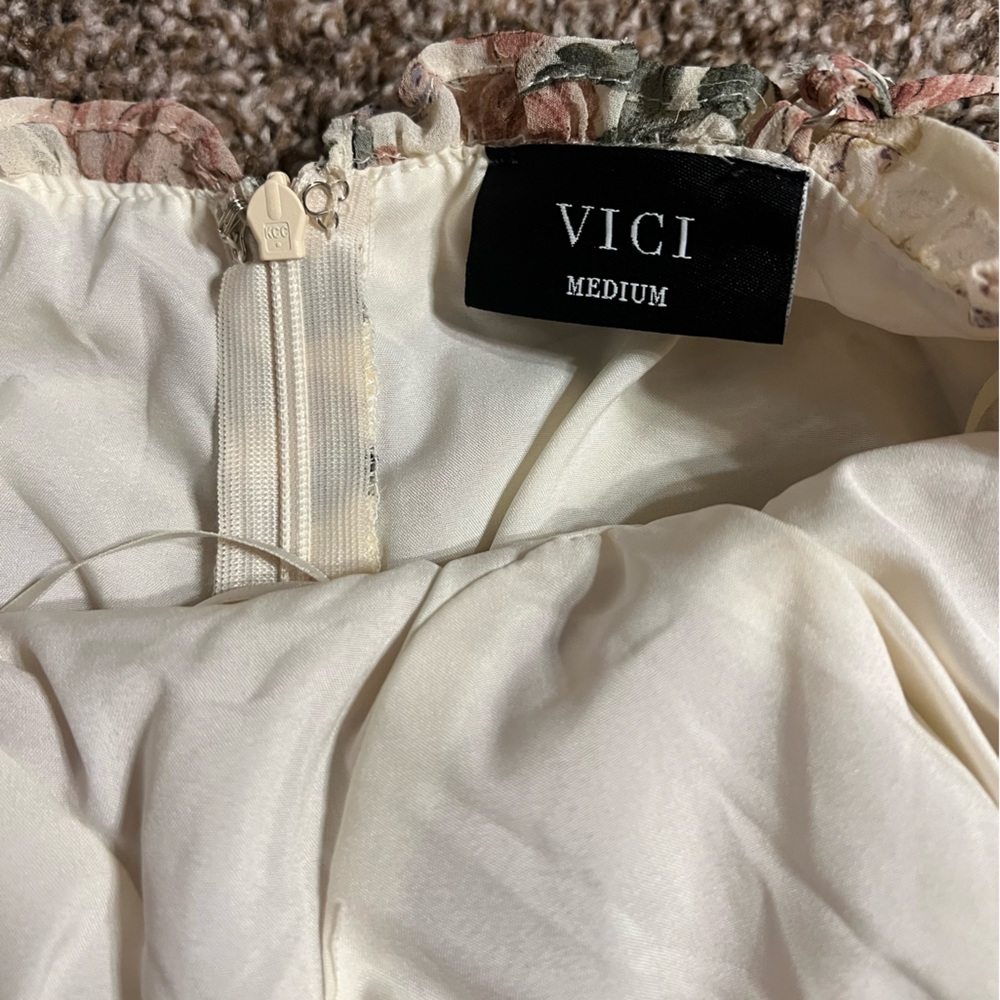 Vici Floral Ruched Midi Dress in Cream with Pink & Green Accents - Picture 12 of 16